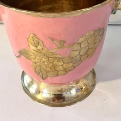 Seau à glace en émail – Vintage français rose doré vigne à raisin seau à champagne