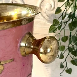 Seau à glace en émail – Vintage français rose doré vigne à raisin seau à champagne