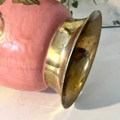 Seau à glace en émail – Vintage français rose doré vigne à raisin seau à champagne