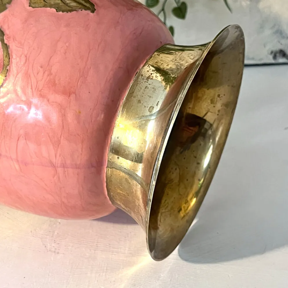 Seau à glace en émail – Vintage français rose doré vigne à raisin seau à champagne