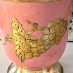 Seau à glace en émail – Vintage français rose doré vigne à raisin seau à champagne