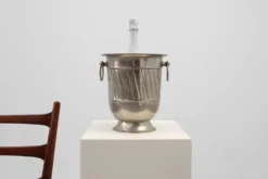 Seau à glace en métal Art déco avec poignées en anneau, France années 1920