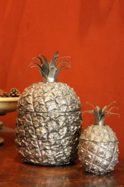 Seau à glace en pin argenté et bol à sucre italien de style mid-century modern, années 1970, ensemble de 2.