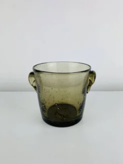 Seau à glace en verre bullé fumé, vintage