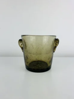 Seau à glace en verre bullé fumé, vintage