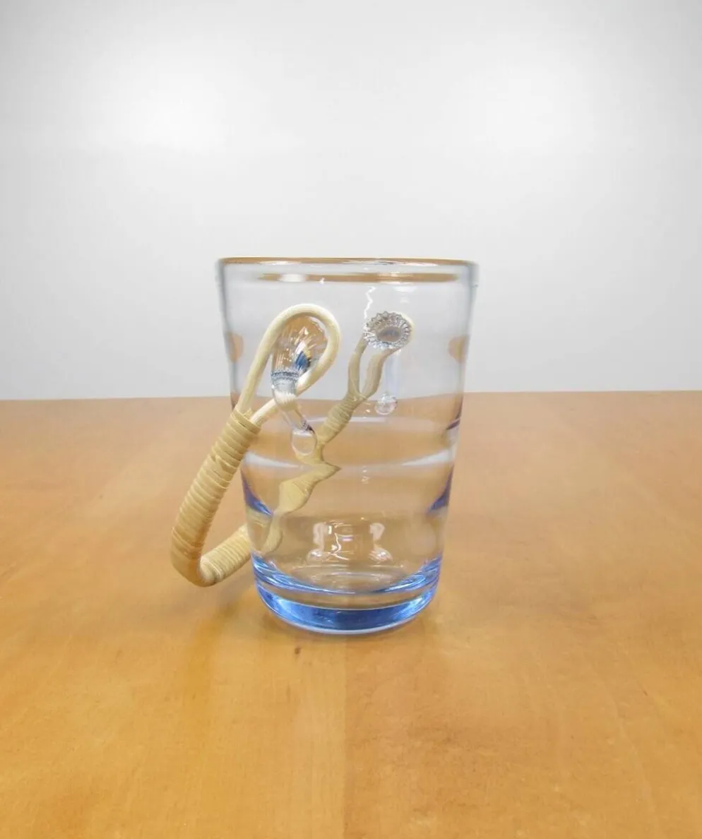 Seau à glace - Rotin et verre ondulé - Années 60 Seau à glace - Rotin et ve