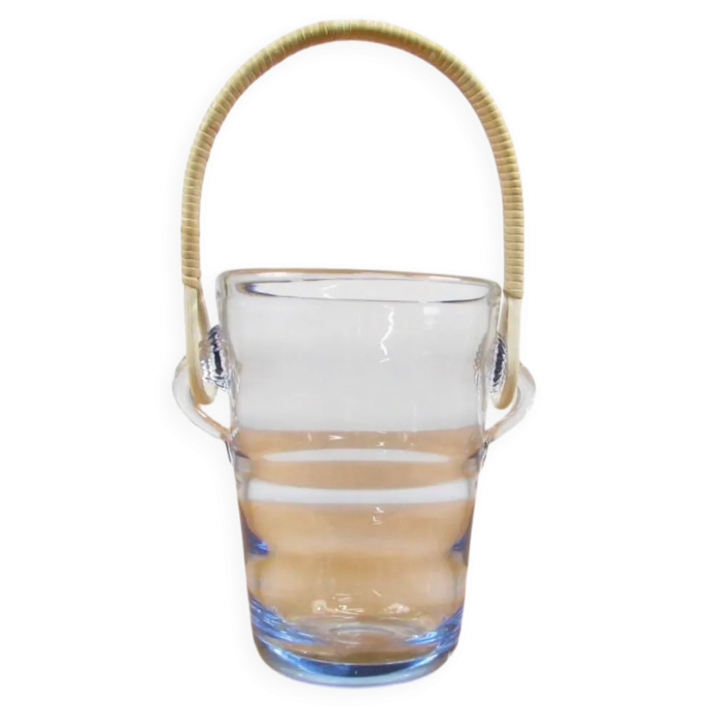 Seau à glace - Rotin et verre ondulé - Années 60 Seau à glace - Rotin et ve