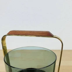 Seau à glace scandinave verre fumé et cuivre, vintage