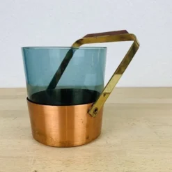 Seau à glace scandinave verre fumé et cuivre, vintage