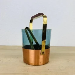 Seau à glace scandinave verre fumé et cuivre, vintage
