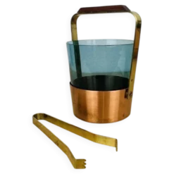 Seau à glace scandinave verre fumé et cuivre, vintage