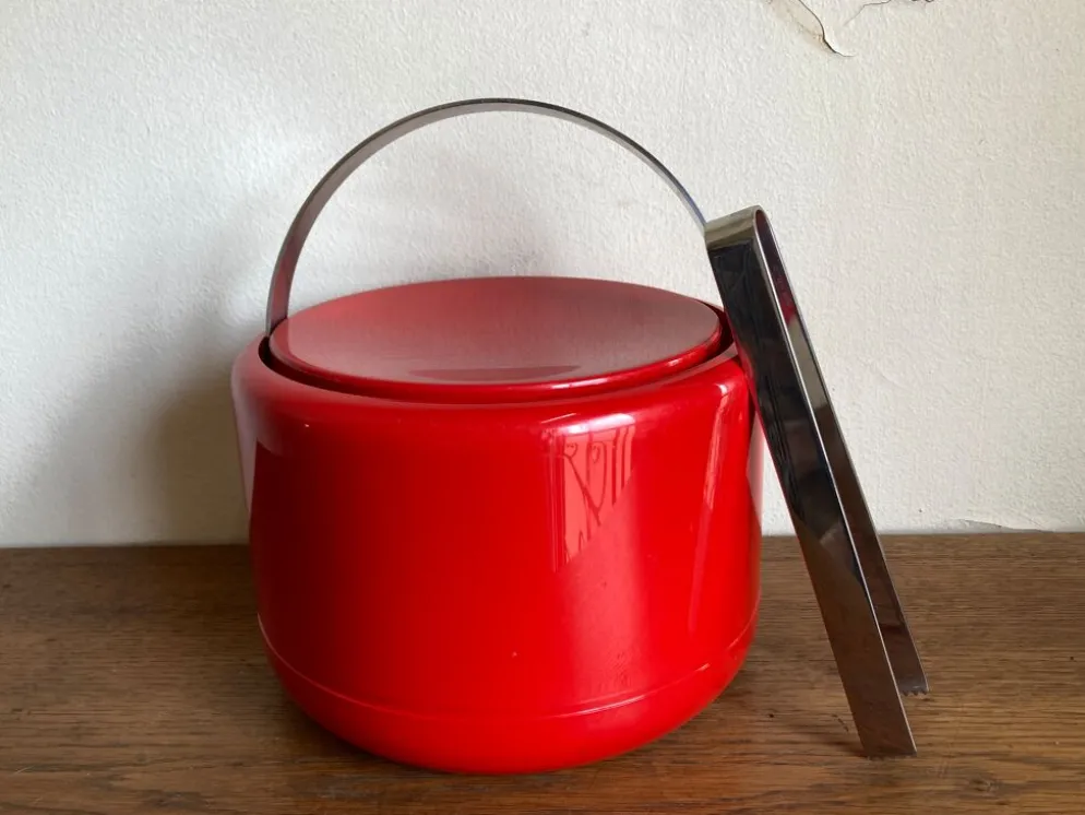 Seau à glace Stelton Denmark en abs rouge Space age pop 1960