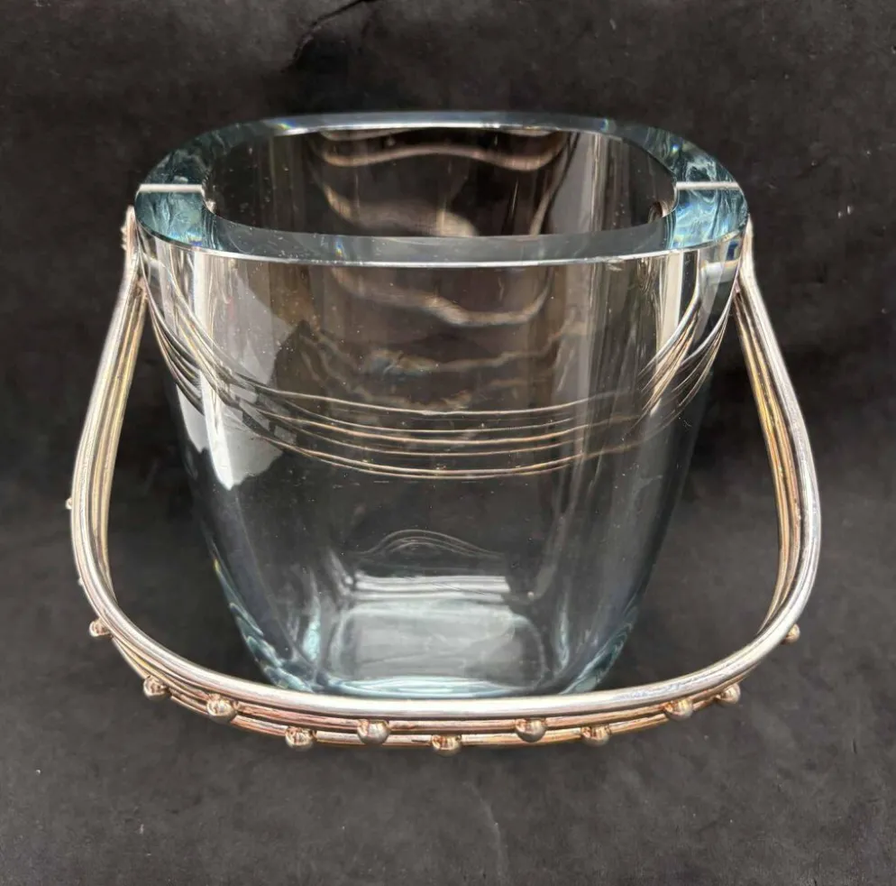 Seau à glace Strombergshyttan en argent sterling et verre artistique