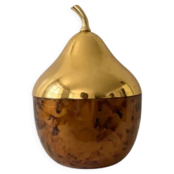 Seau à glace stylisé poire - lucite ecaille de tortue & laiton, France 1970