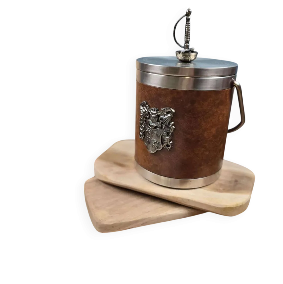 Seau à glace vintage chevalier – Blason et poignée épée – Années 60-70