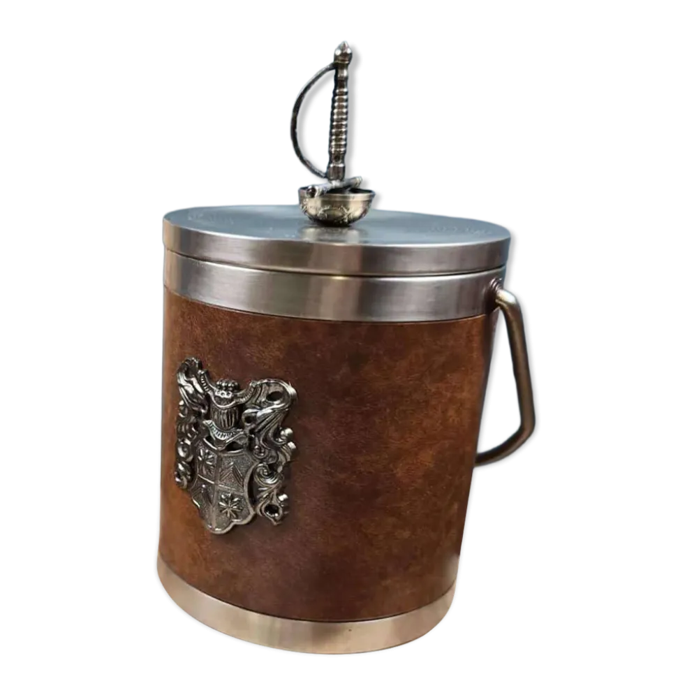 Seau à glace vintage chevalier – Blason et poignée épée – Années 60-70