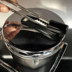 Seau à glace vintage en acier inoxydable avec couvercle et pinces, Japon
