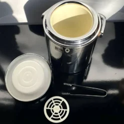 Seau à glace vintage en acier inoxydable avec couvercle et pinces, Japon