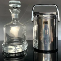 Seau à glace vintage en acier inoxydable avec couvercle et pinces, Japon