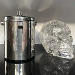 Seau à glace vintage en acier inoxydable avec couvercle et pinces, Japon