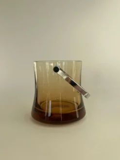 Seau à glace vintage en verre ambré – années 70