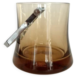 Seau à glace vintage en verre ambré – années 70