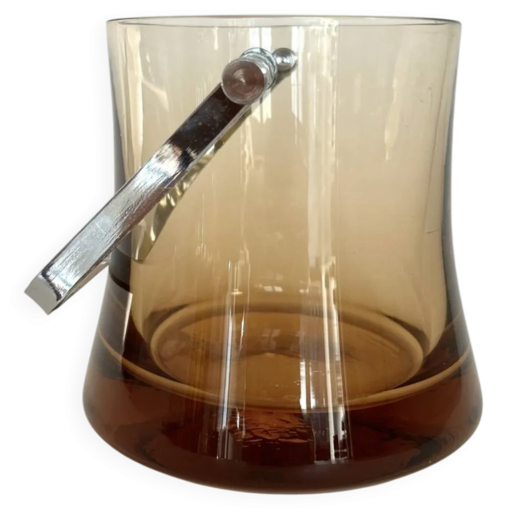 Seau à glace vintage en verre ambré – années 70