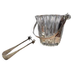 Seau à glace vintage en verre avec pince patte & fond métal