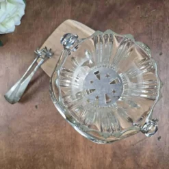 Seau à glace vintage en verre avec pince patte & fond métal