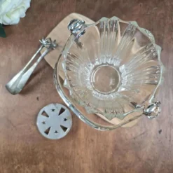 Seau à glace vintage en verre avec pince patte & fond métal