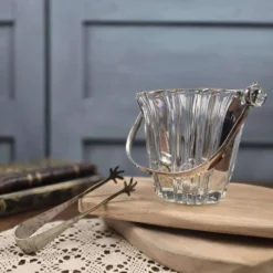 Seau à glace vintage en verre avec pince patte & fond métal