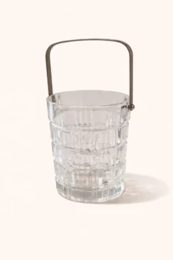 Seau à glace vintage en verre taillé avec anse métal – esprit bar années 60