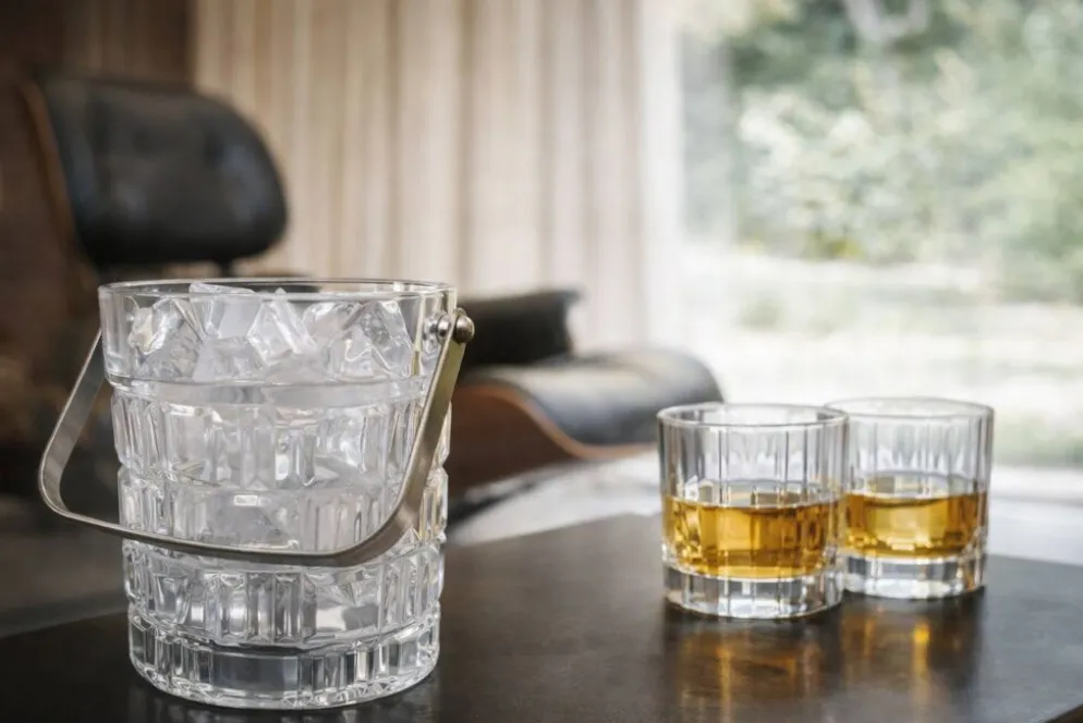 Seau à glace vintage en verre taillé avec anse métal – esprit bar années 60