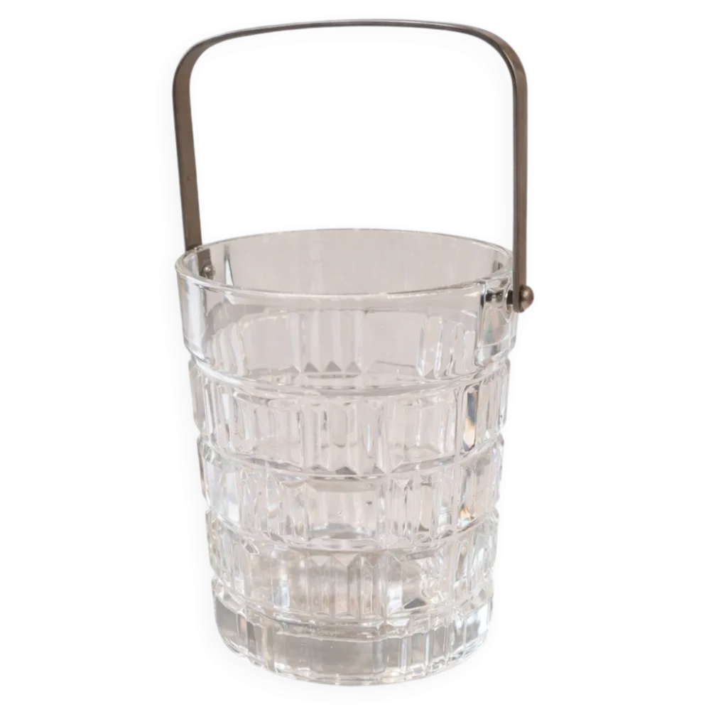 Seau à glace vintage en verre taillé avec anse métal – esprit bar années 60