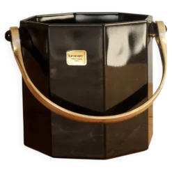 Seau à glace vintage Luminarc verre noir avec poignée en métal doré