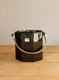Seau à glace vintage Luminarc verre noir avec poignée en métal doré