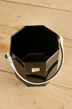 Seau à glace vintage Luminarc verre noir avec poignée en métal doré