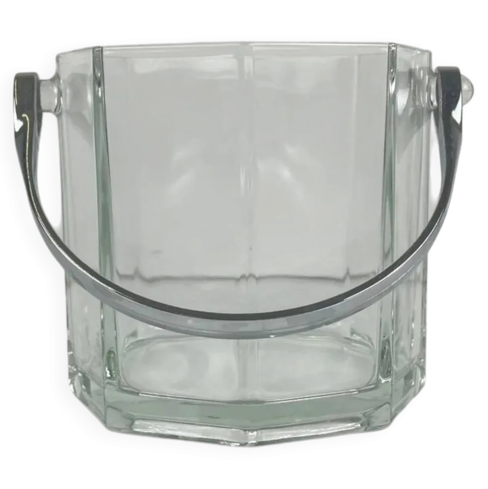 Seau à glaçon octogonal en verre et anse en métal, 1970/80, France