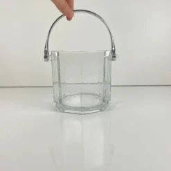 Seau à glaçon octogonal en verre et anse en métal, 1970/80, France