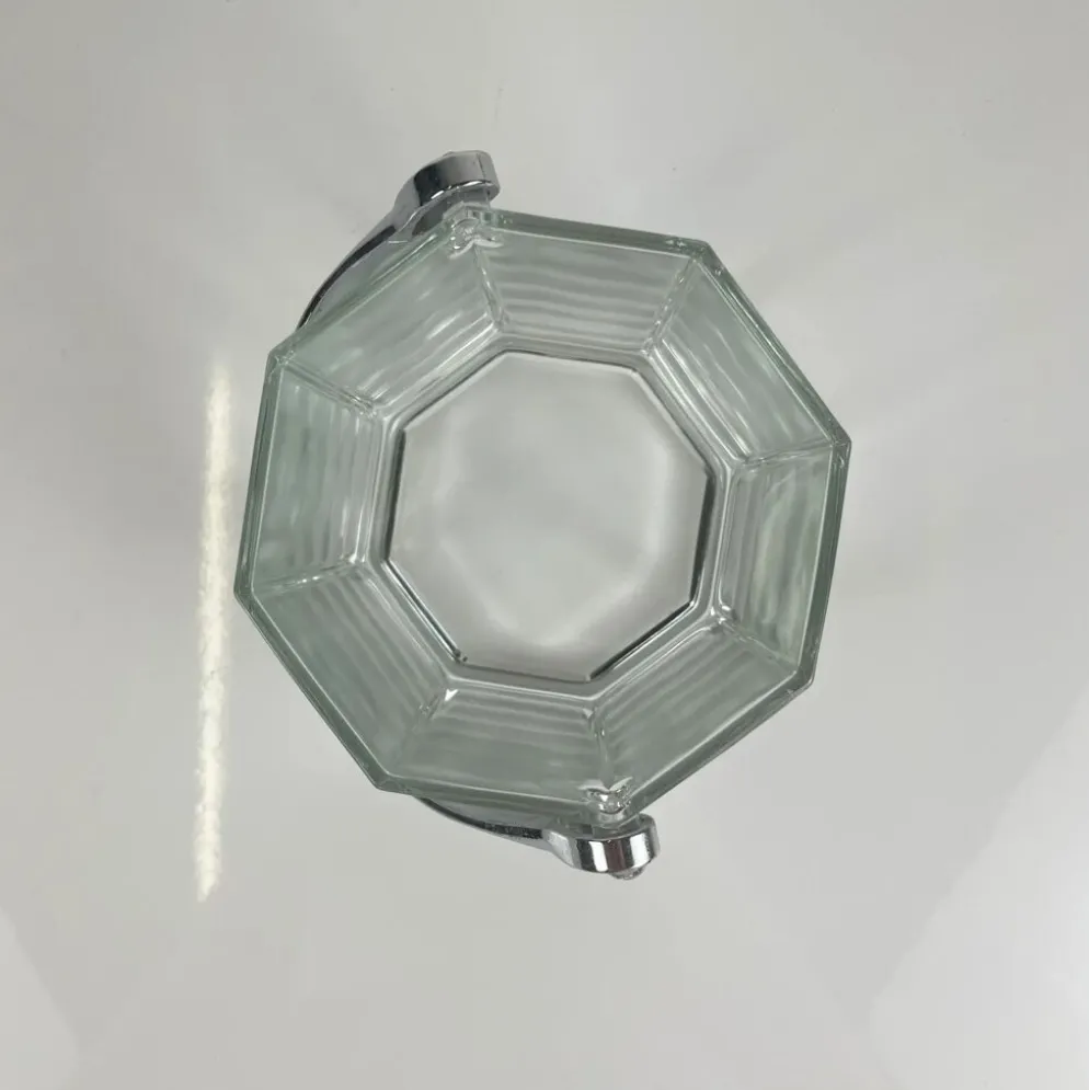 Seau à glaçon octogonal en verre et anse en métal, 1970/80, France