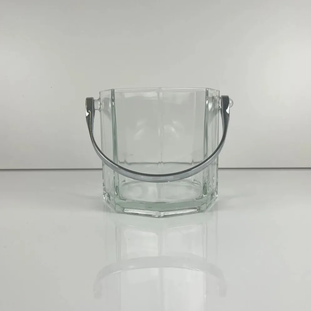 Seau à glaçon octogonal en verre et anse en métal, 1970/80, France