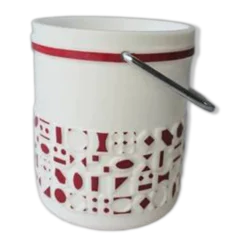Seau à glaçons blanc vintage en opaline avec motifs rouges