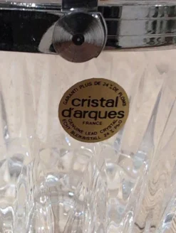 Seau à glaçons en cristal d'Arques modèle Longchamp pointe de diamant, anse en métal