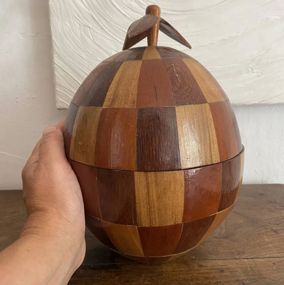 Seau à glaçons vintage en noix de coco marquetée
