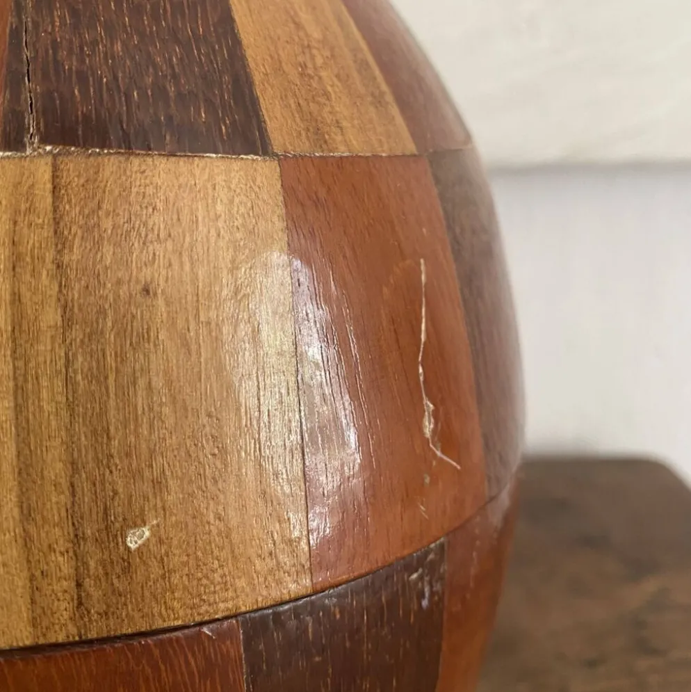 Seau à glaçons vintage en noix de coco marquetée