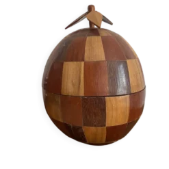 Seau à glaçons vintage en noix de coco marquetée