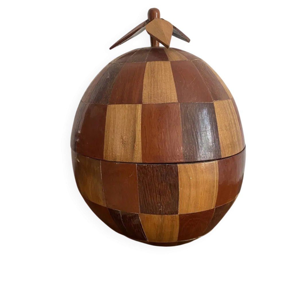 Seau à glaçons vintage en noix de coco marquetée