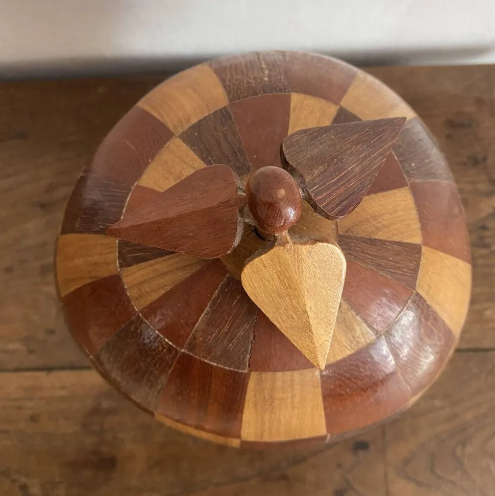 Seau à glaçons vintage en noix de coco marquetée