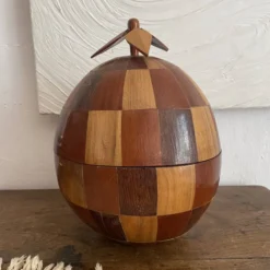 Seau à glaçons vintage en noix de coco marquetée