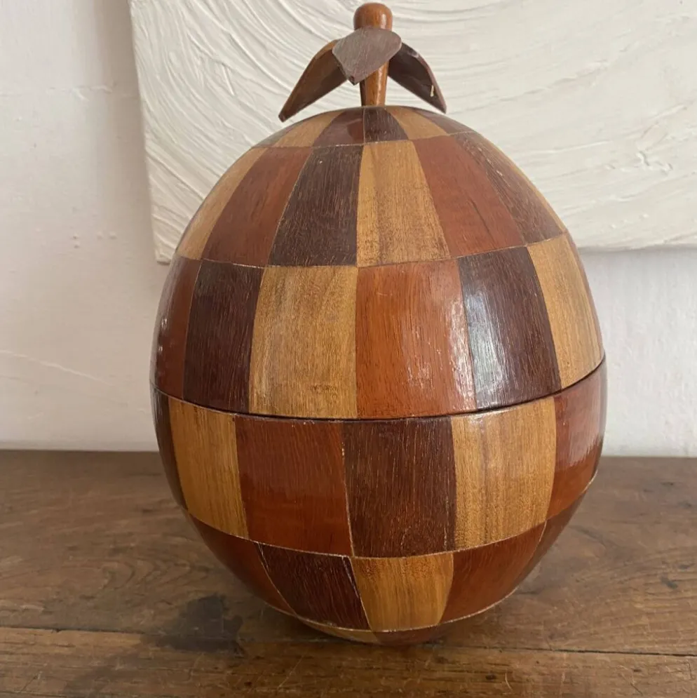 Seau à glaçons vintage en noix de coco marquetée